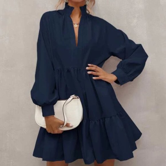 MODA ME COUTURE Dresses & Skirts - Navy Blue Babydoll Mini Long sleeved Dress